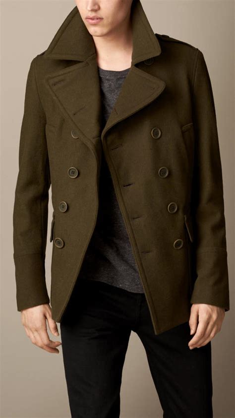 burberry olive pea coat|Burberry pea coat men's sale.